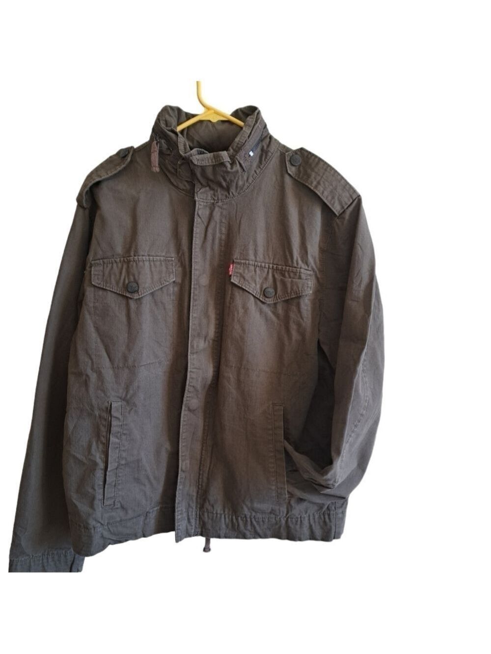 Men's LEVIS UTILITY jacket zip snap closure pockets olive green hood *FLAW*
